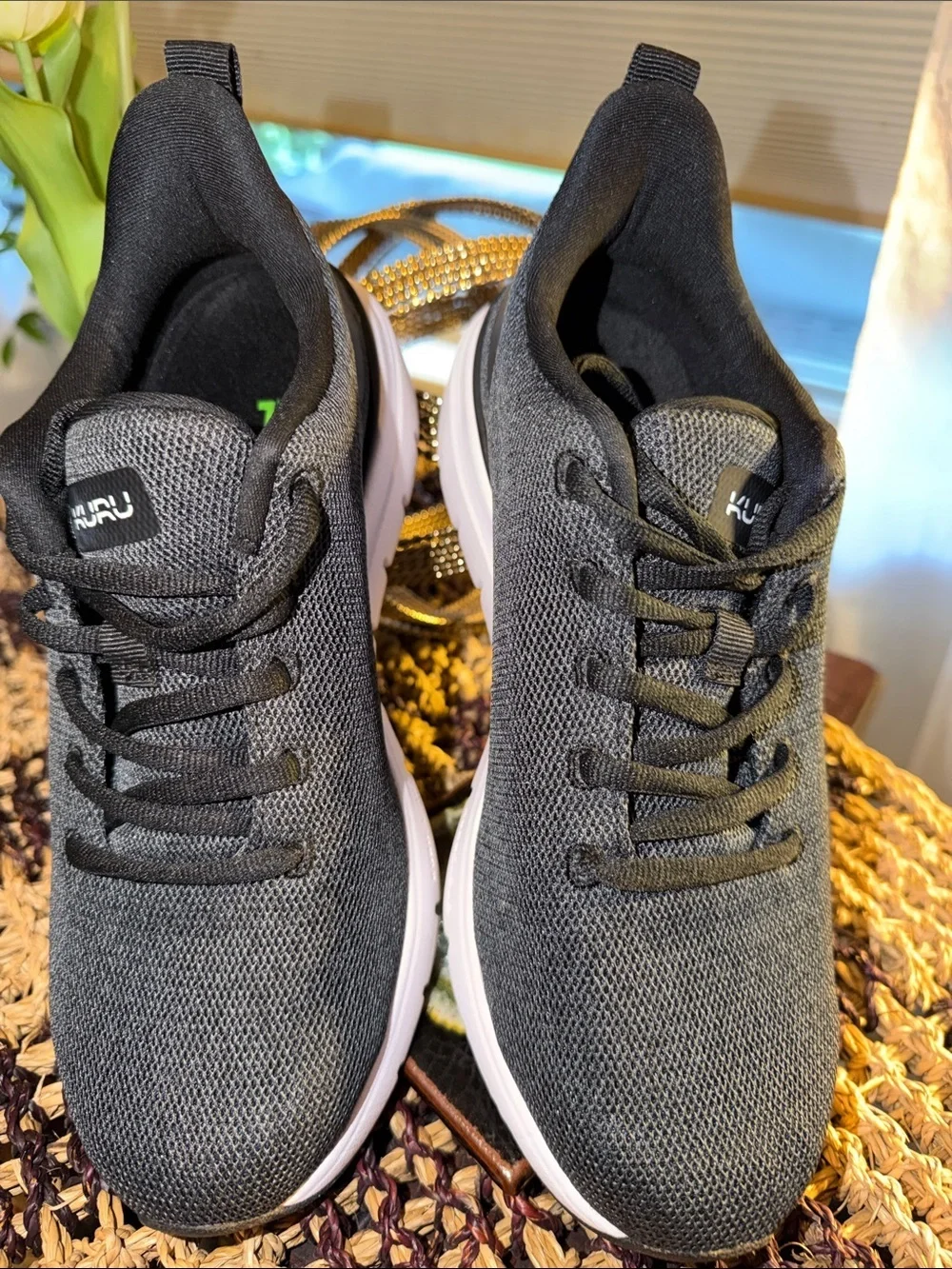 KURU Charcoal Gray Knit Lace-Up Slip-On Sneakers